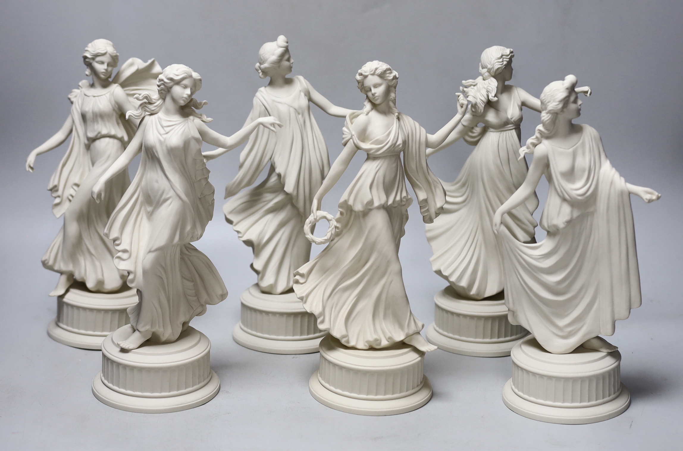 A set of six Compton Woodhouse for Wedgwood 'The Classical Muses' figures, each with certificate of authenticity, the largest 26cm high